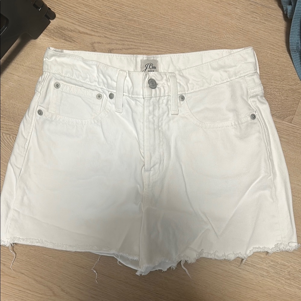 J. Crew White Jean Shorts Distressed Cut-Off Style